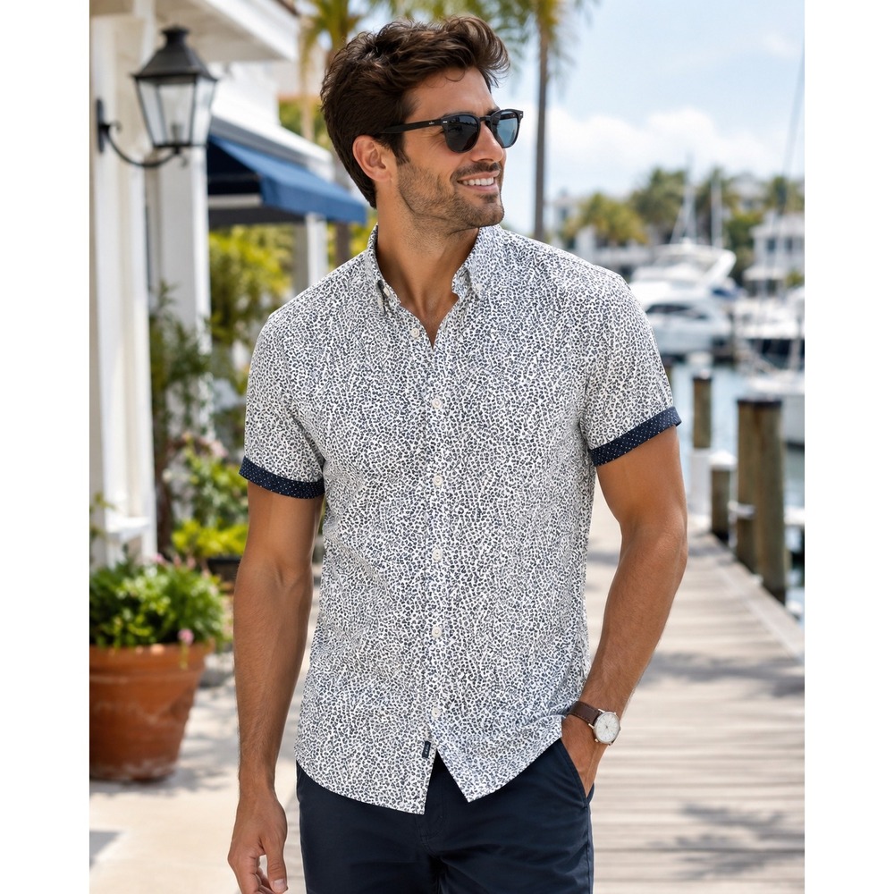 Ricky Singh Men's Medium Slim Fit Floral Button‎ Front Short Sleeve Shirt M